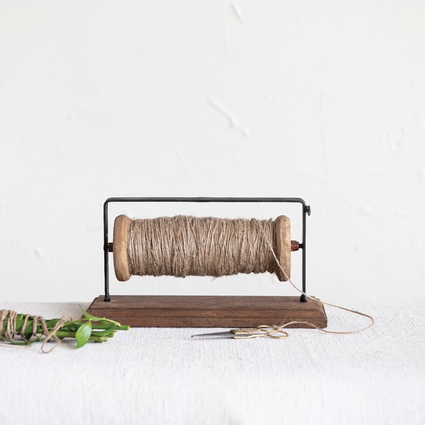 Reclaimed Wood & Metal Spool Stand w/ Scissors