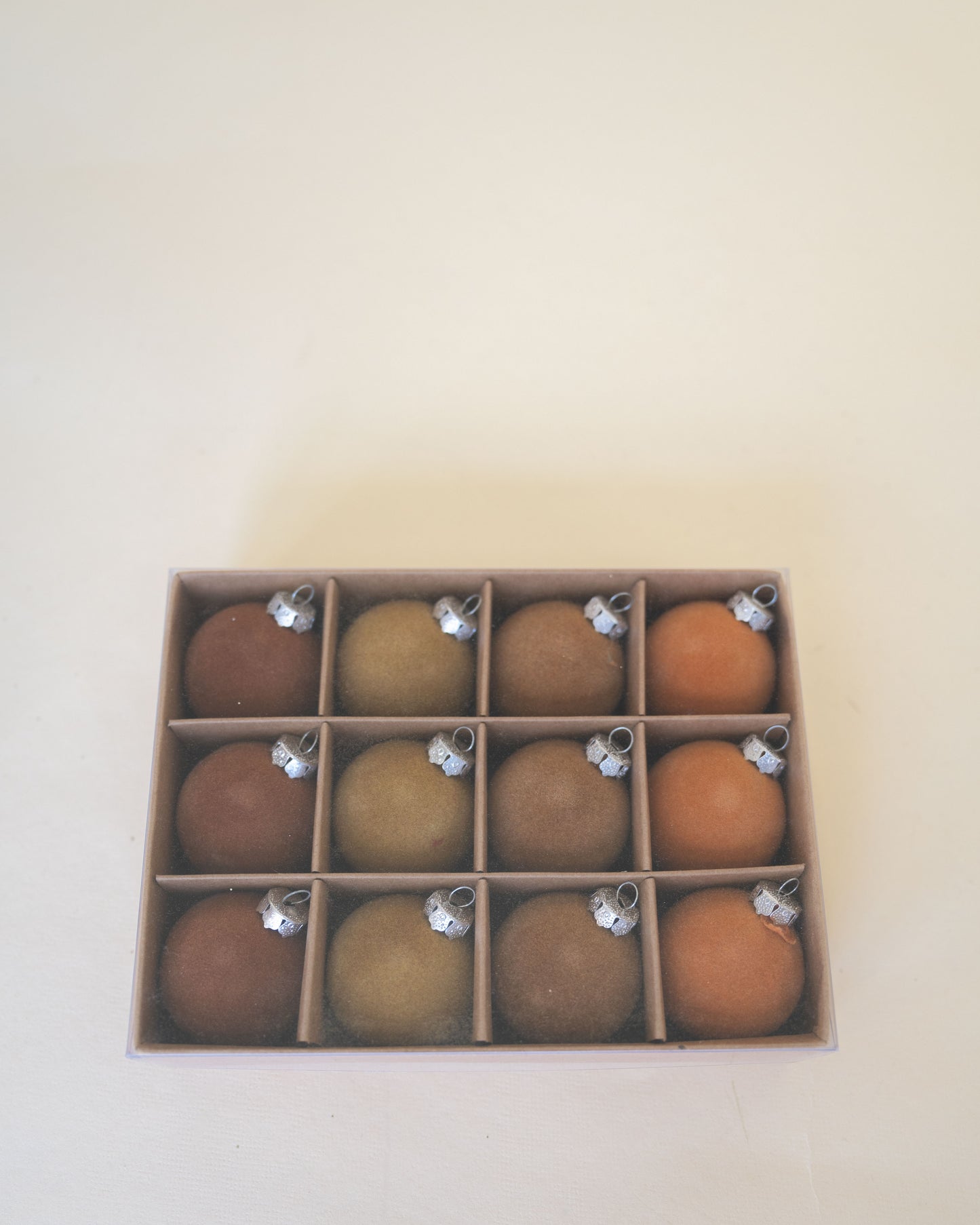 Brown Hues Flocked ornament set