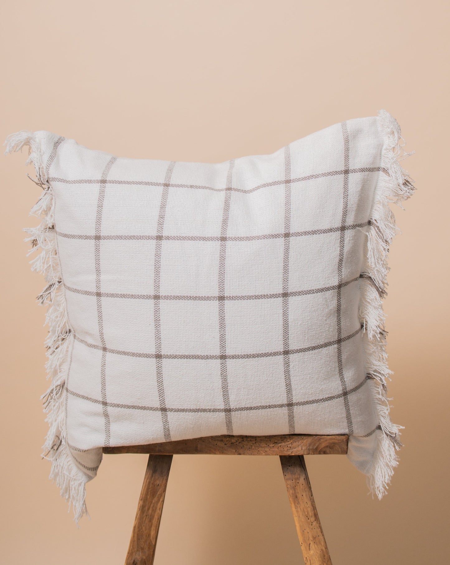 Jeffery Windowpane with Frayed Edge Pillow Cover Cream