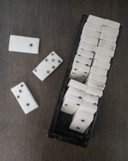 Handmade Alabaster Dominoes in Soapstone Box