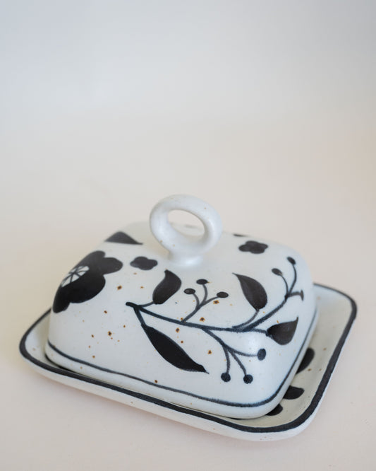 Hand-Painted Floral Butter Dish