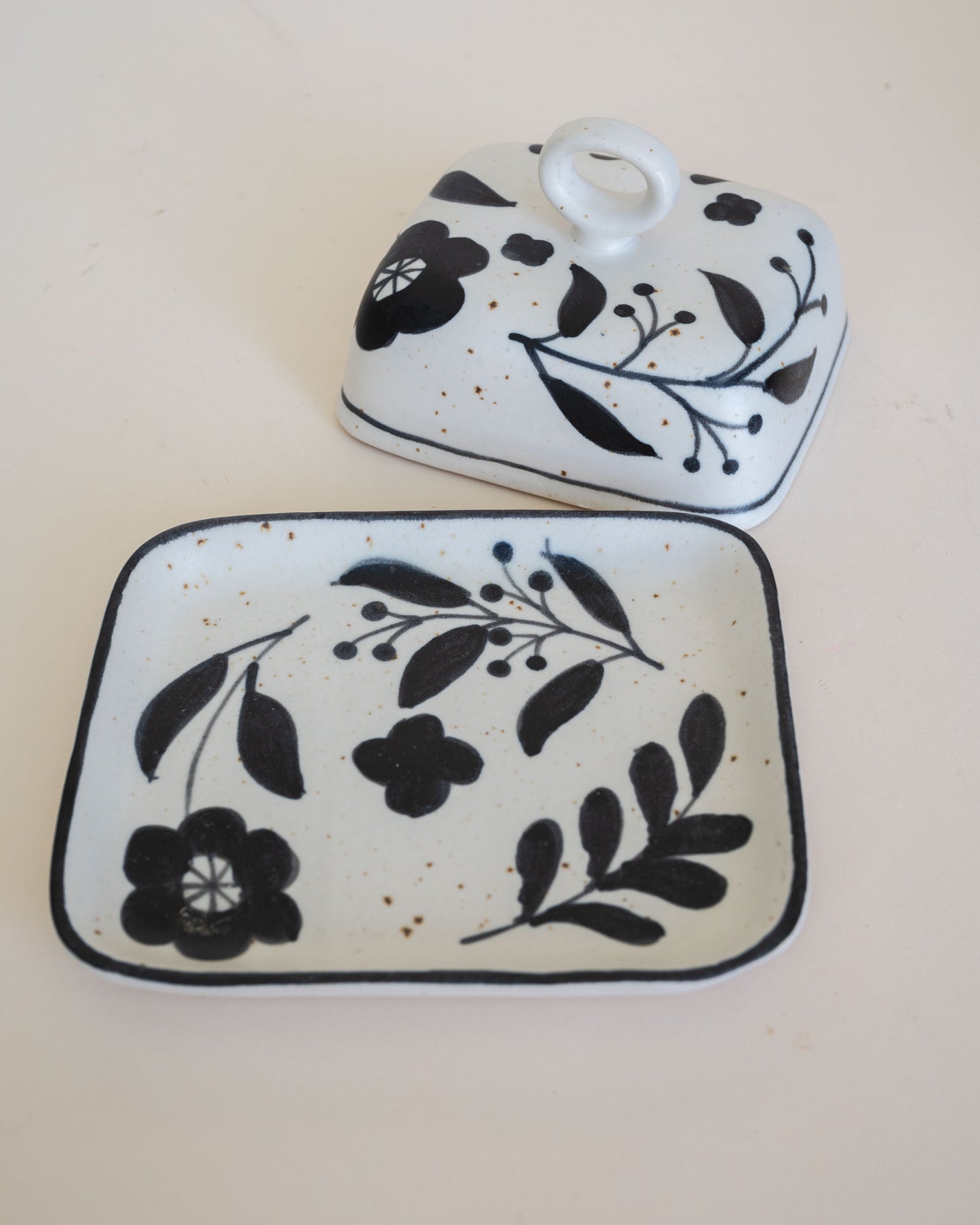 Hand-Painted Floral Butter Dish