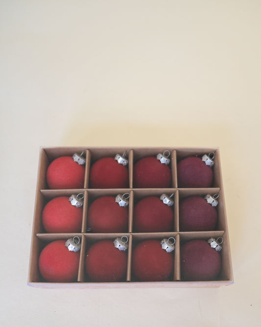 Red Hues Flocked Ornament set