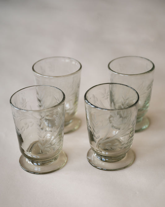 Hand-Etched Blown Footed Glassware