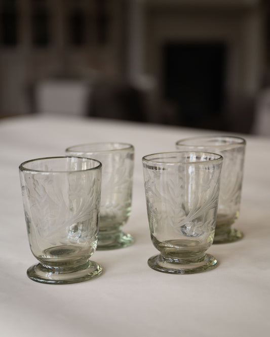 Hand-Etched Blown Footed Glassware