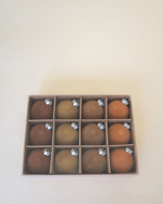 Brown Hues Flocked ornament set