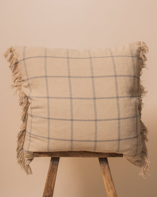 Jeffery Windowpane with Frayed Edge Pillow Cover Tan