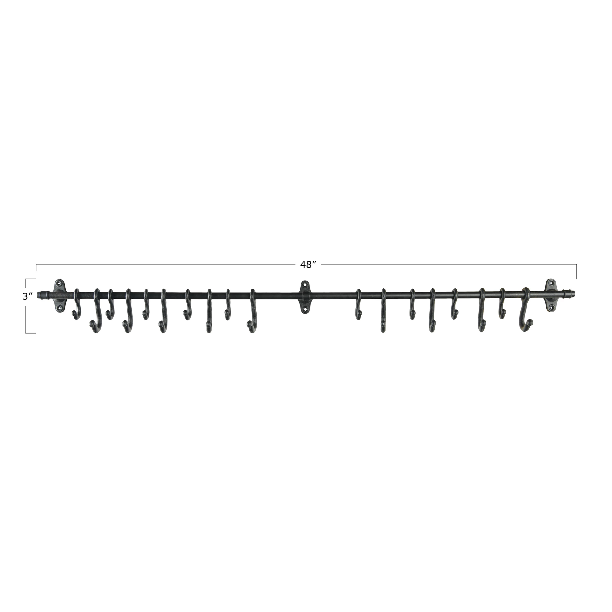 Forged Metal Wall Rod with Hooks