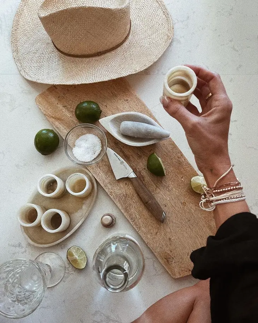 Marble Stone Shot Glass Set with Tray